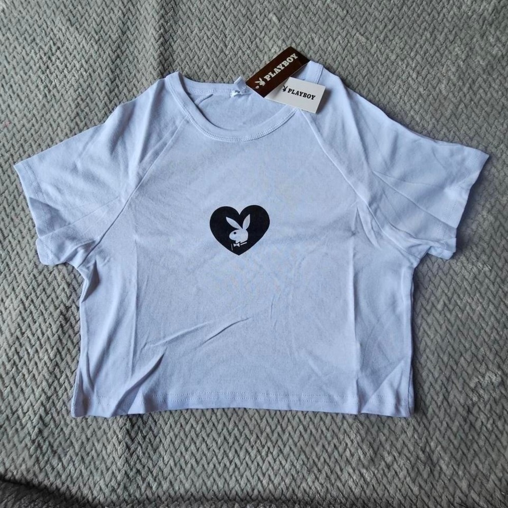 Playboy Crop Tee Women's S Heart‎ Bunny NWT